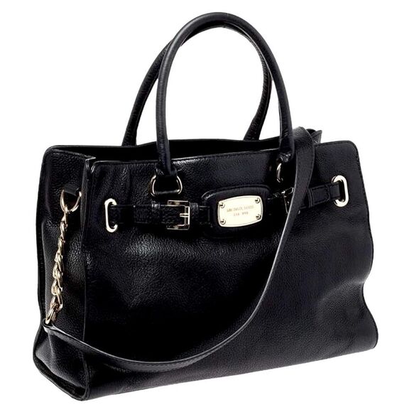 Michael Kors Black Pebbled Leather Hamilton East/West Tote Classic Satchel - Picture 3 of 10